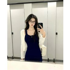 批发MR【原版提花】纯欲风辣妹防晒<b class='q'>开衫</b>吊带连衣裙女夏修身包臀两件套