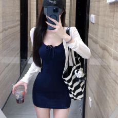 MR原版提花辣妹吊带连衣裙女夏纯欲修身显瘦包臀短裙两件套装