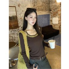 批发MR【随心裁】内搭打底衫女秋冬长袖<b class='q'>t</b><b class='q'>恤</b>假两件韩系chic别致上衣
