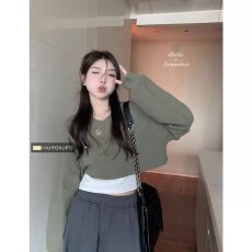 批发MR【原版做法】学院宽松短款时尚叠穿套装长袖卫衣女秋内搭两件套