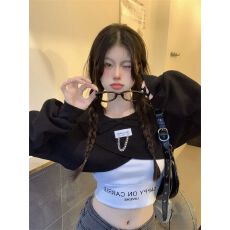 批发炸街复古洋气<b class='q'>套装</b>女秋季2025新款链条卫衣叠穿字母印花背心两件套