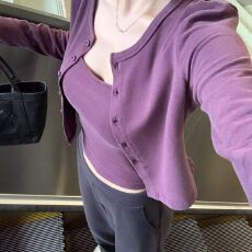 批发MR【<b class='q'>莫代尔</b>人棉】紫色吊带<b class='q'>背心</b>针织<b class='q'>开衫</b>小个子短款上衣两件套装女