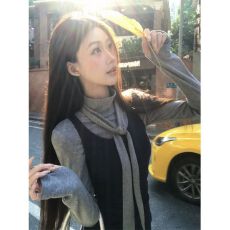 批发MR【原版品质 】韩系套装灰色飘带长袖T恤女修身吊带<b class='q'>背心</b>两件套