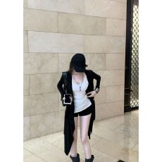 批发MR【随心裁】不规则黑色<b class='q'>长袖</b>针织<b class='q'>开衫</b>女春秋慵懒风宽松中长款上衣