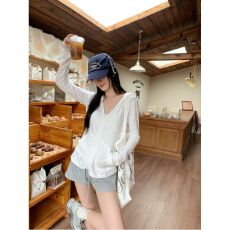 批发MR【原版做法】双拉链灰色连帽长袖防晒外套女<b class='q'>夏</b>慵懒宽松开衫上衣