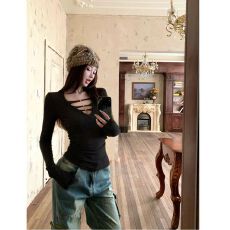 批发MR螺纹德绒秋法式气质修身长袖t恤女性感内搭打底衫修身<b class='q'>上衣</b>