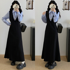 批发实拍 2025秋冬新款韩版大码显瘦假两件韩系氛围感百搭长款连衣裙