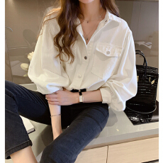 批发白衬衫女秋季新款设计感小众上衣宽松<b class='q'>长袖</b>牛仔衬衣防晒外套
