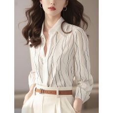 批发法式绝美优雅风白色印花翻领<b class='q'>长袖</b><b class='q'>衬衫</b>女春秋新款洋气通勤遮肉<b class='q'>衬衣</b>