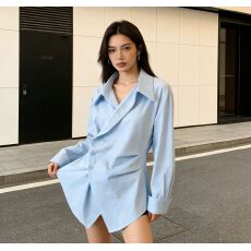 批发2026春夏<b class='q'>长袖</b>Polo衫超好看单穿小上衣设计感不规则收腰翻领<b class='q'>衬衫</b>女