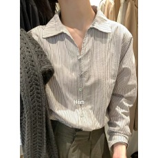 批发2026春季新款<b class='q'>韩版</b>简约复古百搭条纹<b class='q'>衬衫</b>女宽松显瘦长袖上衣