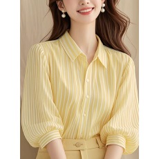 批发黄色polo领七分袖<b class='q'>长袖</b>正肩<b class='q'>T</b><b class='q'>恤</b>女2026新款开春季韩系独特绝美上衣