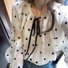 批发波点蝴蝶结灯笼袖衬衫女2026春秋设计感小众<b class='q'>长袖</b>雪纺衬衣春夏上衣