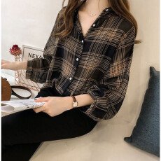 批发秋女装<b class='q'>新款</b>chic宽松BF格子衬衫女长袖港味上衣韩范衬衣<b class='q'>外套</b>