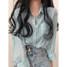 批发韩国chic 夏日 冰淇淋色系 长袖防晒衬衣 女轻薄衬衫