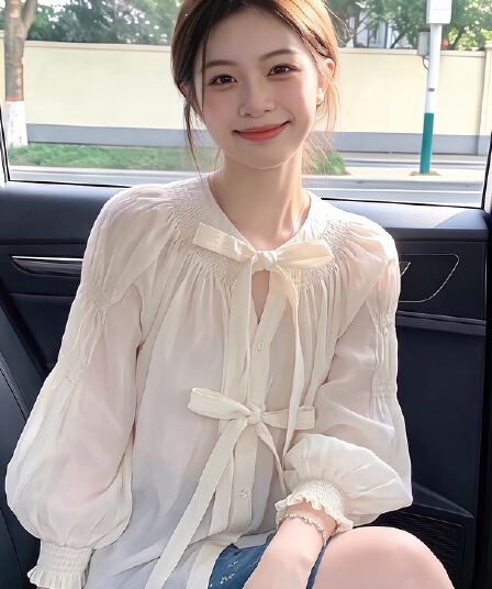 나비 매듭 벌룬 소매 시폰 셔츠 여성 여름 한국 스타일 chic 빛 요리 한 바람 루즈핏 셔츠 작은 대중 디자인 센스 맨위