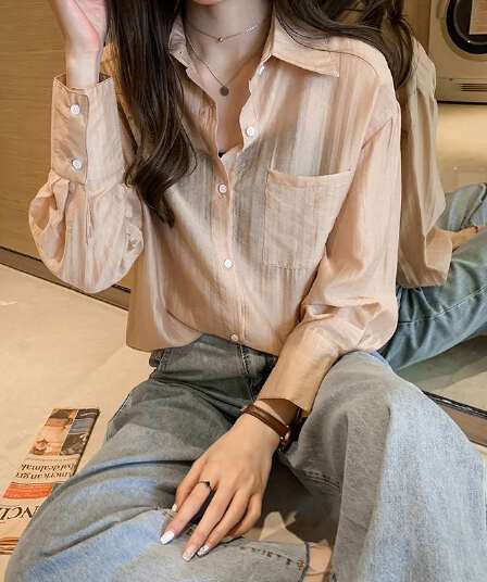 새로운 패션 품격 여성 셔츠 디자인 센스 작은 대중 맨위 긴팔 셔츠 단색 기본 셔츠 트렌디