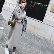 秋冬新款毛呢外套女中长款chic过膝加厚bf风灰色呢子大衣