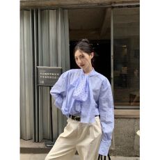 批发小众设计宽松慵懒感长袖<b class='q'>衬衫</b>女2026年春秋蓝格红点<b class='q'>休闲</b>百搭<b class='q'>衬衣</b>