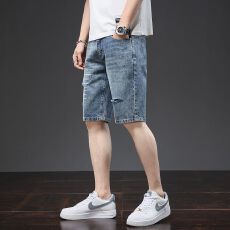 批发实拍潮牌牛仔短裤男时尚潮流破洞牛仔五分裤<b class='q'>青春活力</b>男士短裤
