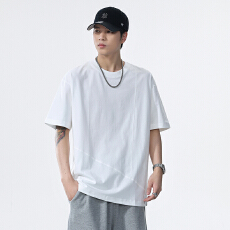 批发2025夏季新款凉感科技棉纯色t恤男潮牌拼接<b class='q'>半截</b><b class='q'>袖</b>上衣简约百搭