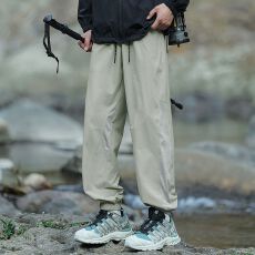 批发2025新款夏季冰丝网眼透气垂感休闲裤男宽松束脚直筒运动裤