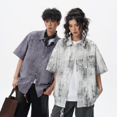 批发实拍2025夏季冰丝凉感泡泡纱短袖衬衫男女同款宽松百搭中性衬衣