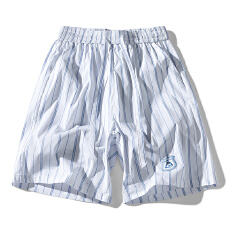批发美式潮牌宽松休闲短裤男夏季薄款竖条纹五分裤运动中裤沙滩裤男