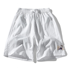 批发美式潮牌腊肠熊刺绣泡泡纱短裤男夏季薄款宽松透气冰丝速干裤子