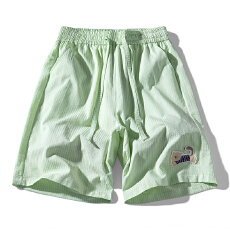 批发美式潮牌泡泡纱条纹短裤男夏季宽松刺绣百搭休闲五分裤