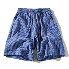 批发美式潮牌细格子纯棉短裤男夏季新款宽松刺绣休闲五分裤