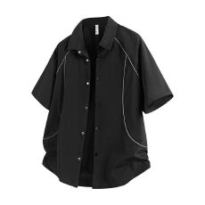 批发2025夏季新款短袖衬衫男套头运动冰感<b class='q'>日系</b><b class='q'>复古</b>三分格百搭帅气衬衣