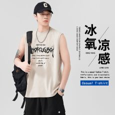 批发夏季新款重磅纯棉洗水背心男潮流印花复古宽肩无袖运动坎肩背心