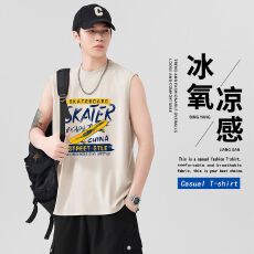 批发实拍2025夏季新款潮牌重磅纯棉洗水背心男印花宽肩无袖运动坎肩潮
