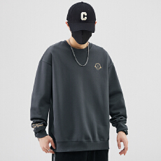 批发实拍2025秋季新款<b class='q'>日系</b>潮牌卫衣男圆领<b class='q'>复古</b>套头百搭刺绣纯棉卫衣