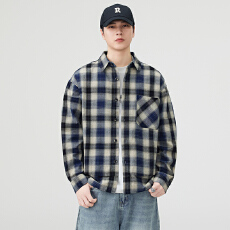 批发实拍秋季新款氛围感格子衬衫男女中性款全棉撞色时髦百搭衬衣外套