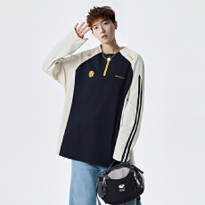 批发实拍秋季新款长袖T恤男潮牌速干拼接款休闲圆领抑菌防紫外线运动T