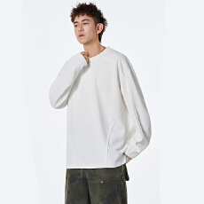 批发实拍2025秋季新款长袖T恤男重磅迪桑麻宽松结构款潮牌拼接速干t