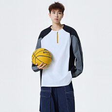 批发实拍2025秋季新款长袖T恤男潮牌速干拼接款休闲圆领半拉链运动T