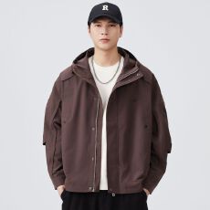 批发实拍2025秋冬潮牌连帽夹克男<b class='q'>日系</b><b class='q'>复古</b>工装潮流百搭宽松休闲外套