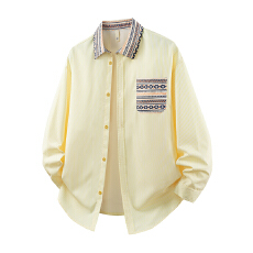 批发实拍2025秋季新款长袖衬衫男翻领拼接宽松休闲百搭潮流美式男衬衣