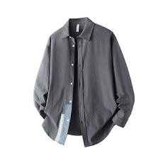 批发实拍2025秋季新款长袖衬衫男翻领拼接撞色宽松休闲百搭潮流男衬衣