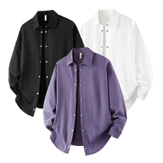 批发实拍2025秋季新款潮牌日系长袖衬衫男翻领纯色纽扣撞色设计款衬衣