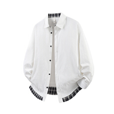 批发实拍2025秋季新款潮牌日系长袖衬衫男翻领纯色拼接撞色设计款衬衣