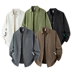 批发实拍2025秋季新款长袖衬衫男翻领结构款休闲百搭简约潮流衬衣外套