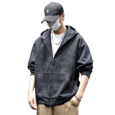 批发实拍2025<b class='q'>秋</b>冬新款简约开衫蜡染卫衣男纯棉弹力外套休闲连帽百搭款