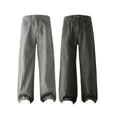 实拍2025秋冬新款休闲裤男100%纯棉半松紧纽扣拉链款百搭拼接长裤