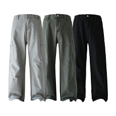 实拍2025秋冬新款纯棉洗水复古工装休闲裤男半松紧腰松紧设计百搭