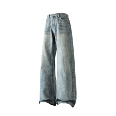 实拍2025秋冬新款重磅美式水洗复古牛仔裤男女中性款宽松微喇长裤