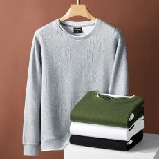 批发实拍2025秋冬新款华夫格提花假两件卫衣男宽松潮流圆领体恤打底衫